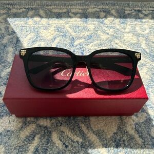EUC CARTIER WOMENS BLACK Gradient Panther Square Acetate Sunglasses